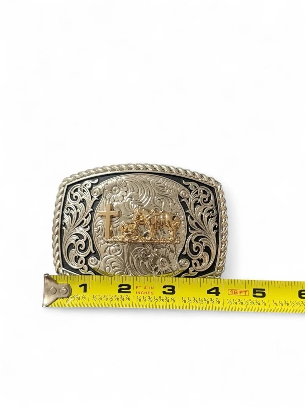 Silver and Gold Western Cross Rodeo Belt Buckle